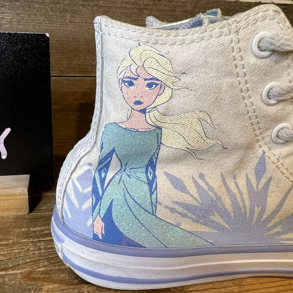 Big Kids Converse CTAS White Canvas Shoes Disney Frozen Hi Top Sneakers Size 3 Y